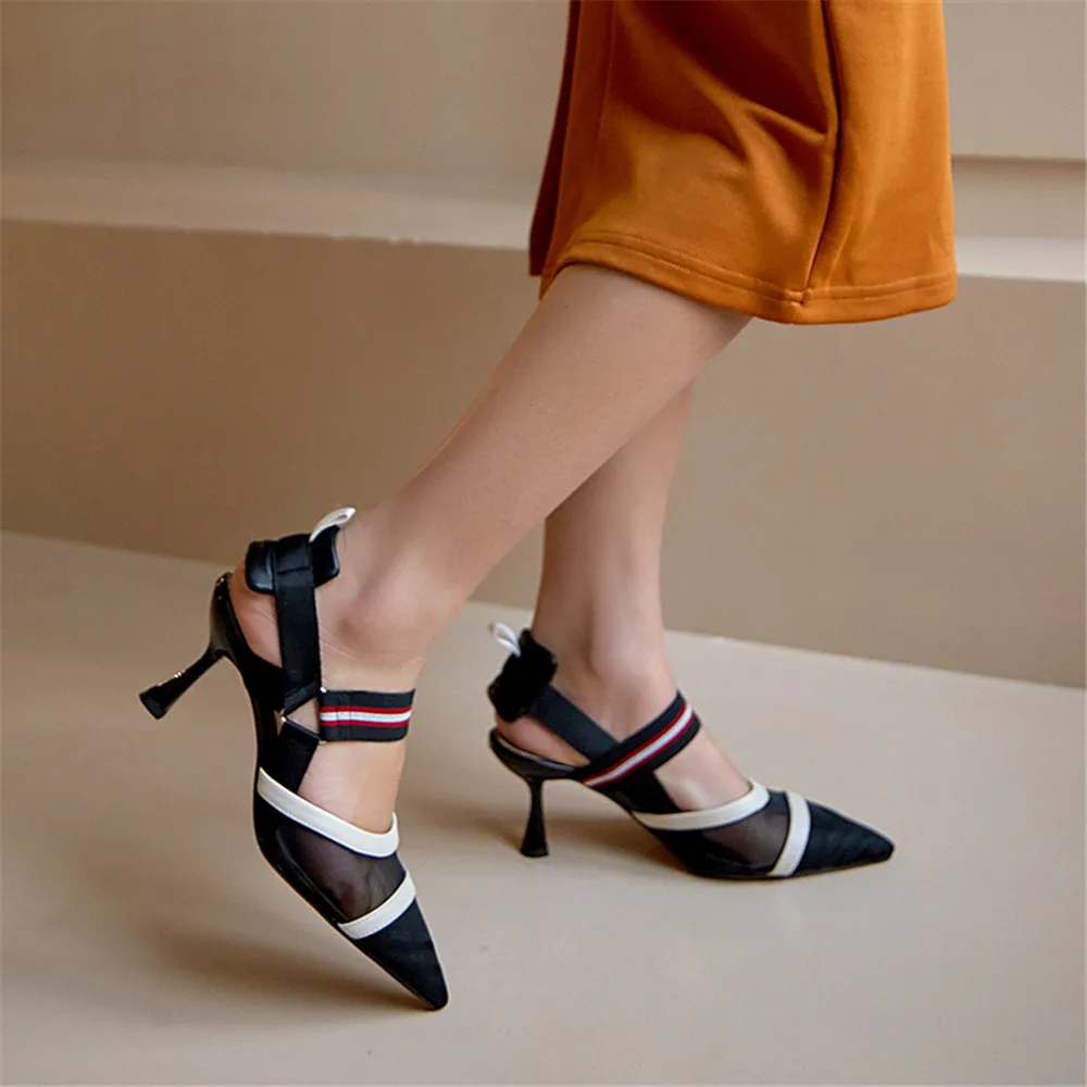 Classic Women Sandals Cow Leather&Mesh Pointed Toe - Uniqwear