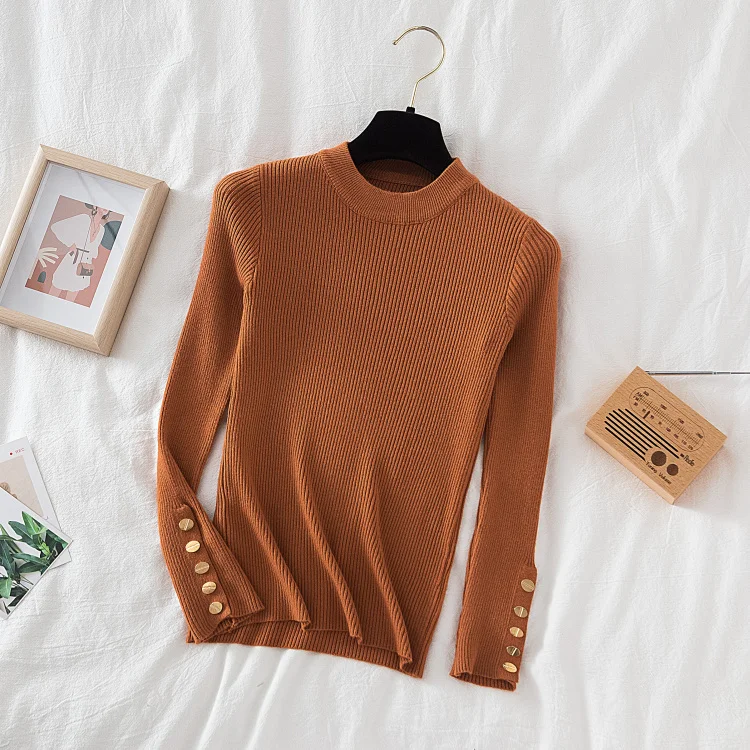Women casual button o-neck soft sweater - Uniqwear