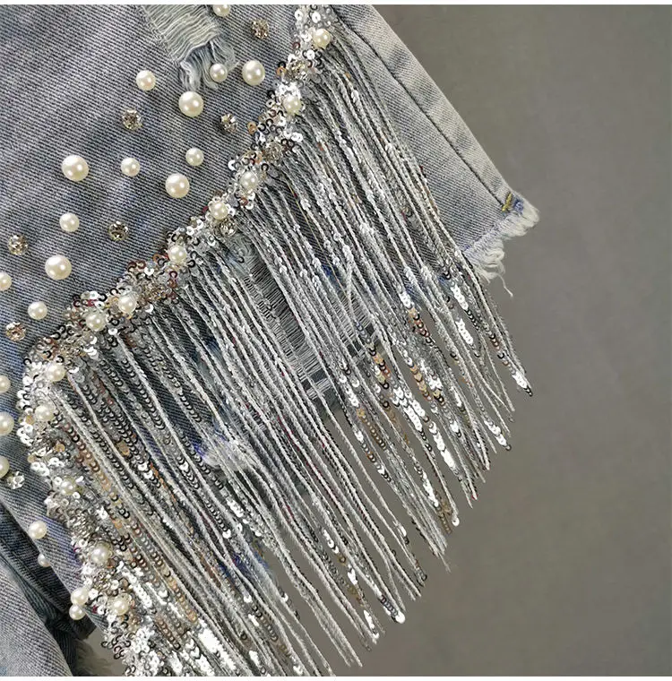 Tassel Beading High Waist Wide Leg Denim Shorts - Uniqwear