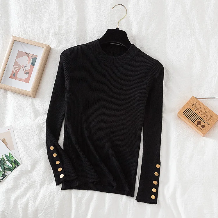 Women casual button o-neck soft sweater - Uniqwear