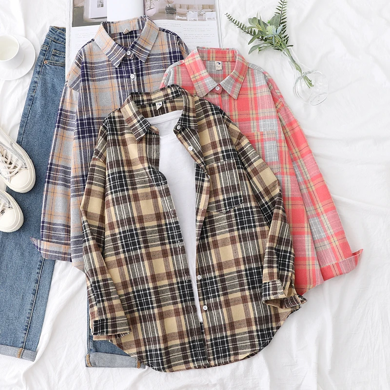 Loose Women Plaid Shirt Fresh College Design - Uniqwear