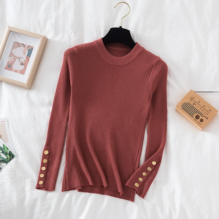 Women casual button o-neck soft sweater - Uniqwear