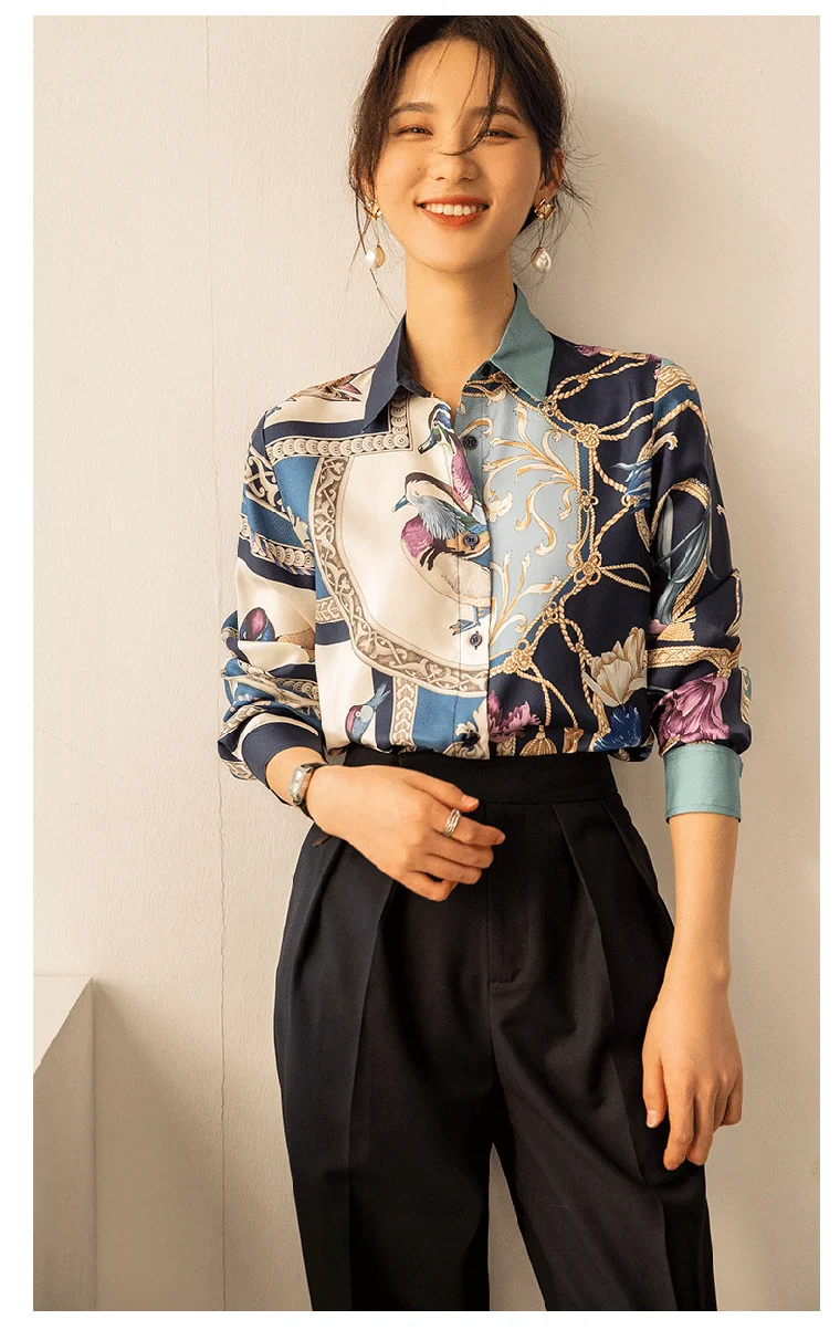 High Quality Casual Bird Floral Print Female Shirt - Uniqwear