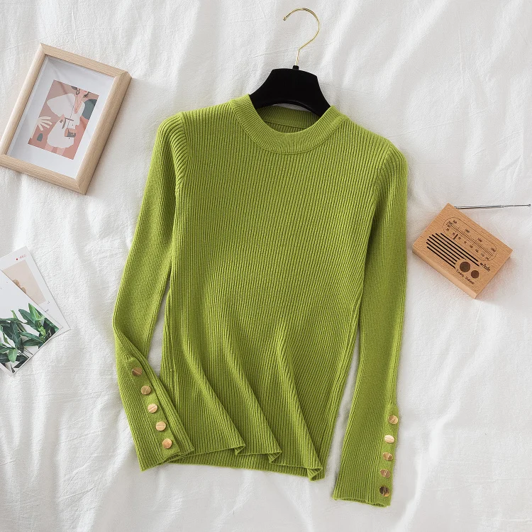 Women casual button o-neck soft sweater - Uniqwear