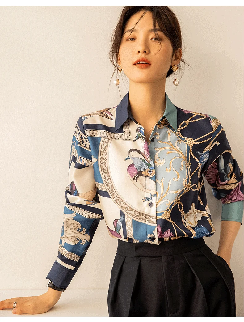 High Quality Casual Bird Floral Print Female Shirt - Uniqwear