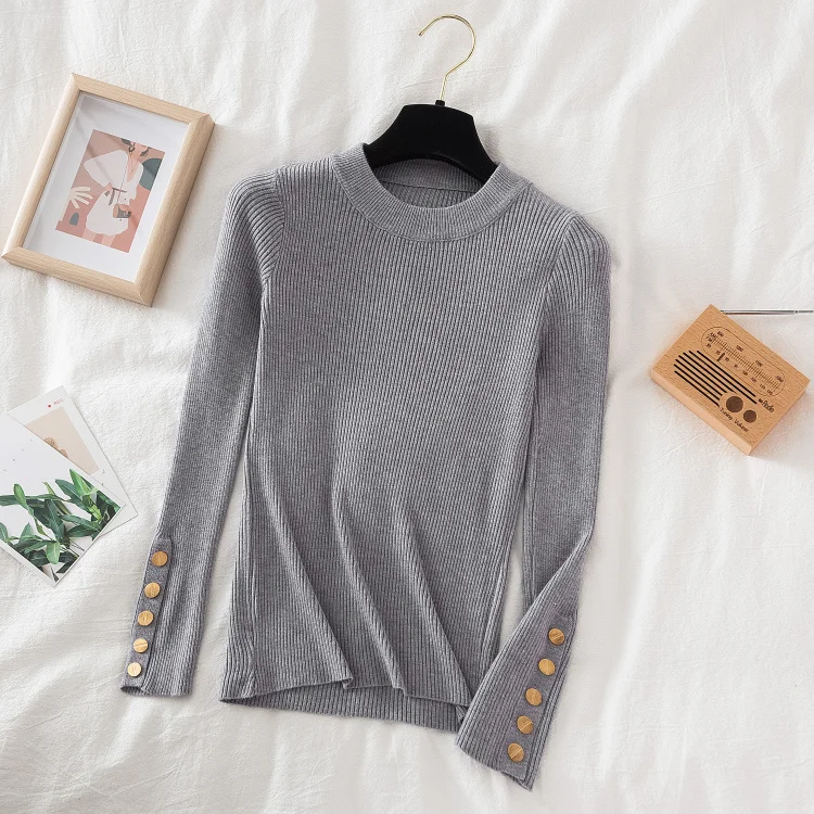 Women casual button o-neck soft sweater - Uniqwear
