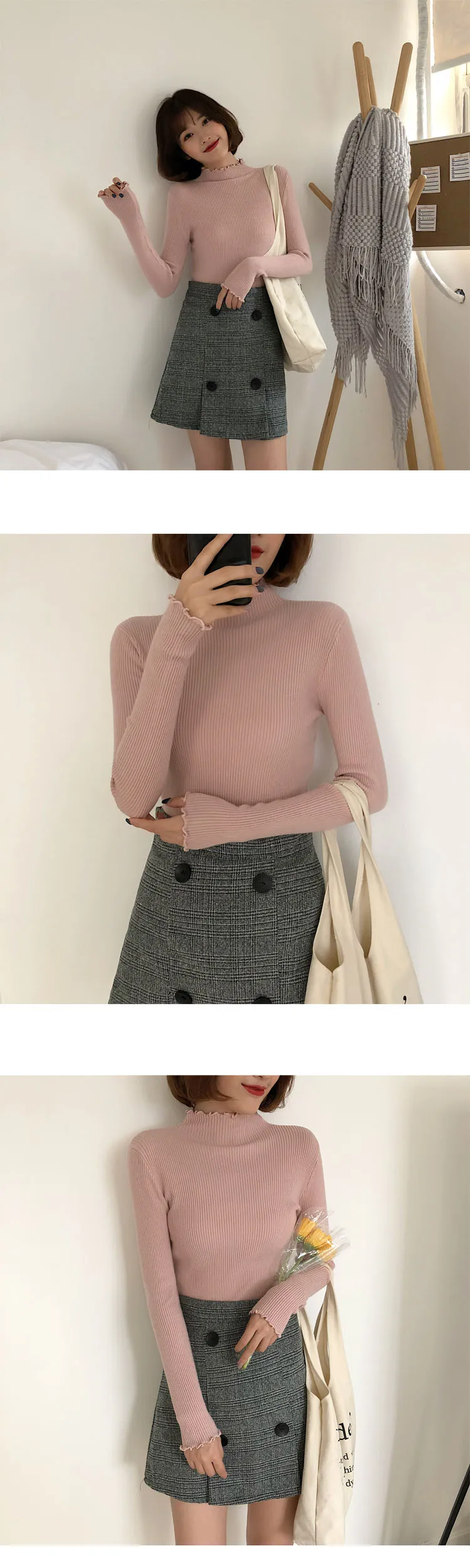Fall Winter Ruffles Turtleneck Ruched Women Sweater - Uniqwear