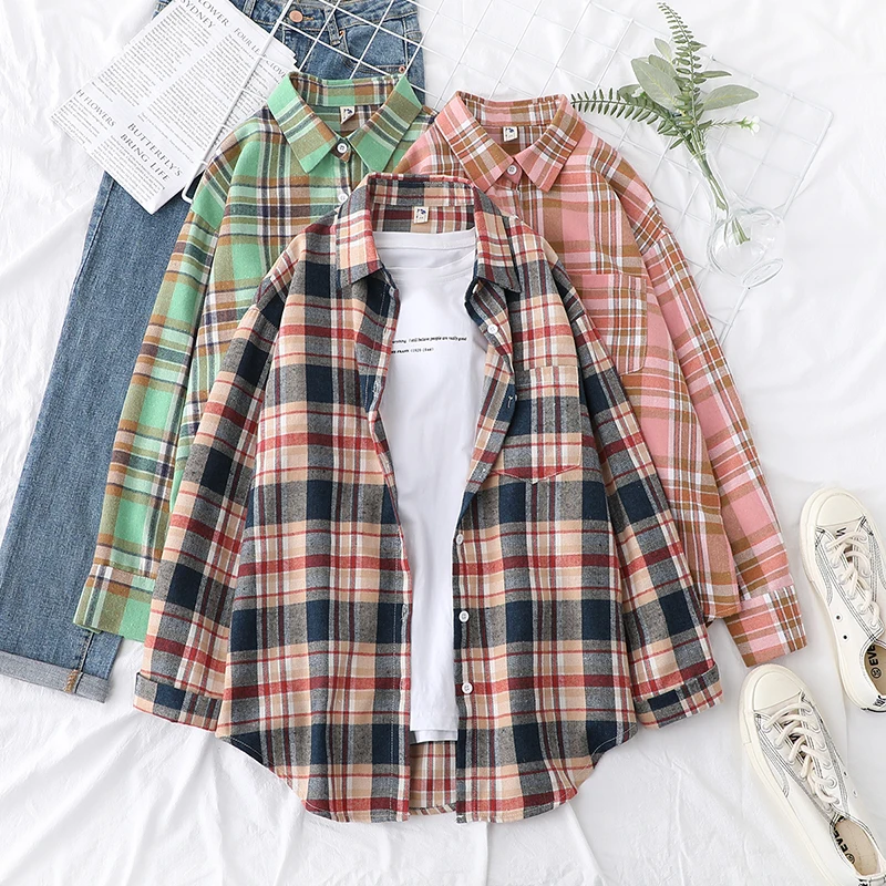 Loose Women Plaid Shirt Fresh College Design - Uniqwear