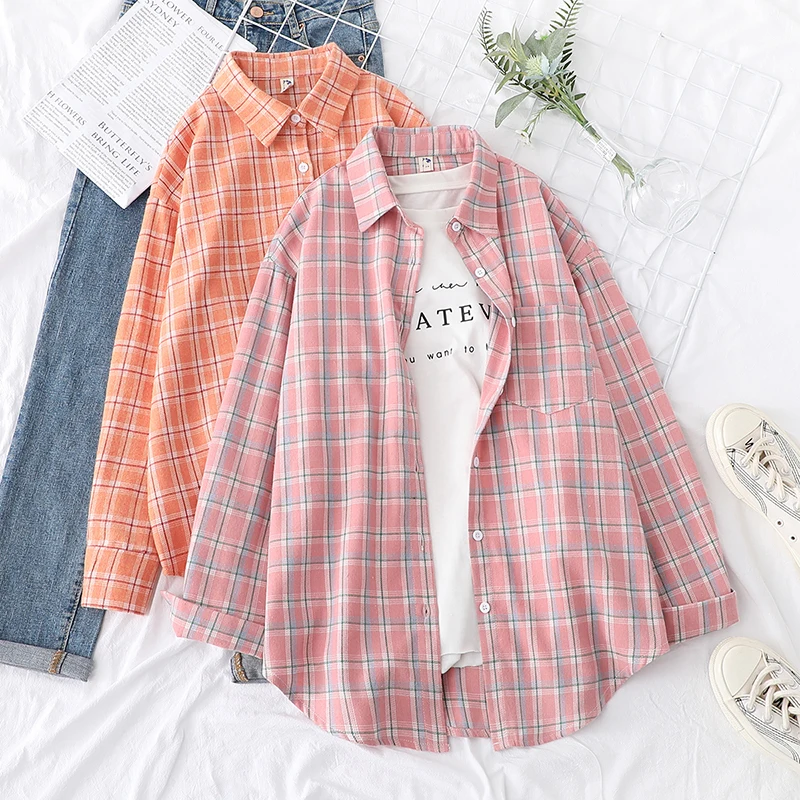 Loose Women Plaid Shirt Fresh College Design - Uniqwear