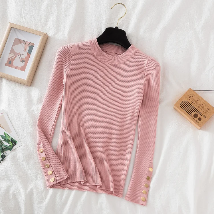 Women casual button o-neck soft sweater - Uniqwear