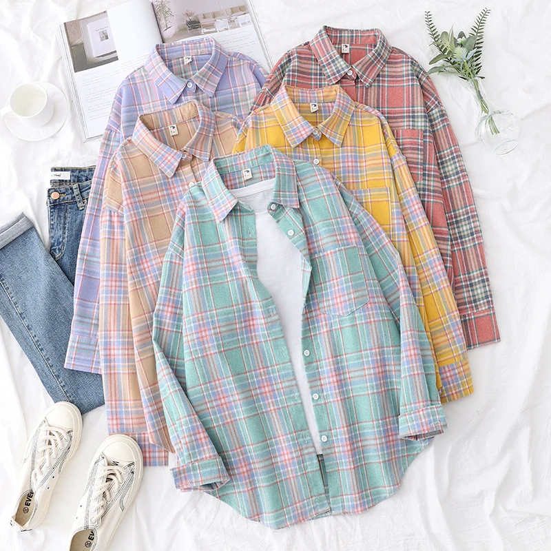 Loose Women Plaid Shirt Fresh College Design - Uniqwear