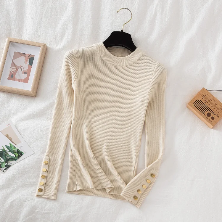 Women casual button o-neck soft sweater - Uniqwear