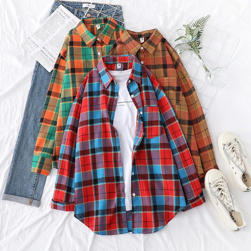 Loose Women Plaid Shirt Fresh College Design - Uniqwear