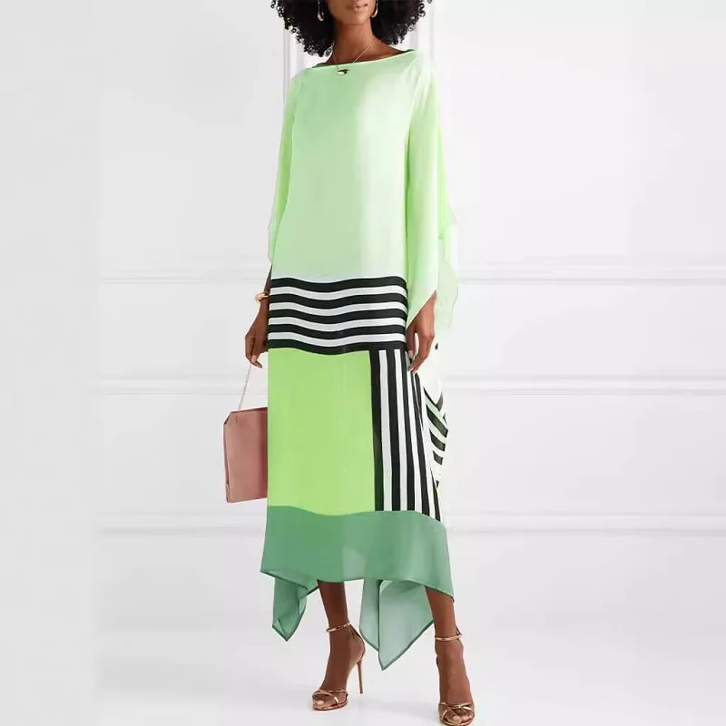 Candy Stripe Print Patchwork Kaftan Dresses Women - Uniqwear