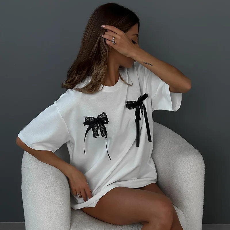 Simple Style Casual Bow Short-Sleeved T-shirt - Uniqwear