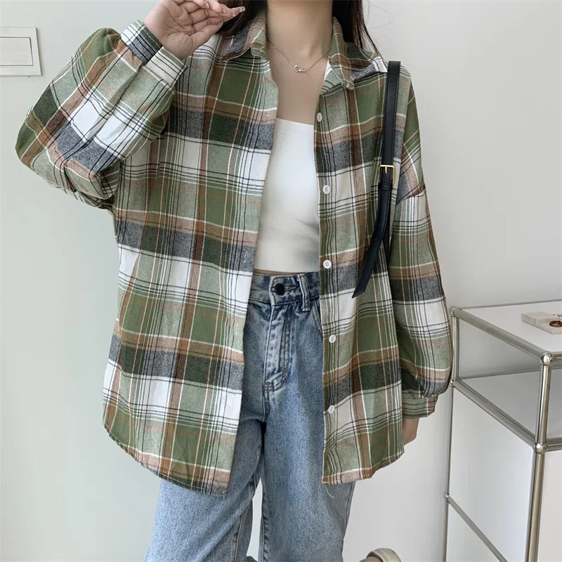Plaid Shirt Women Autumn Long Sleeve Top - Uniqwear