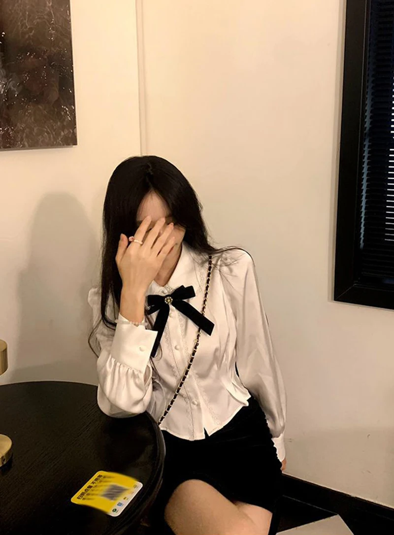 White Bow Shirts Women Lolita Elegant Peter Pan Collar - Uniqwear