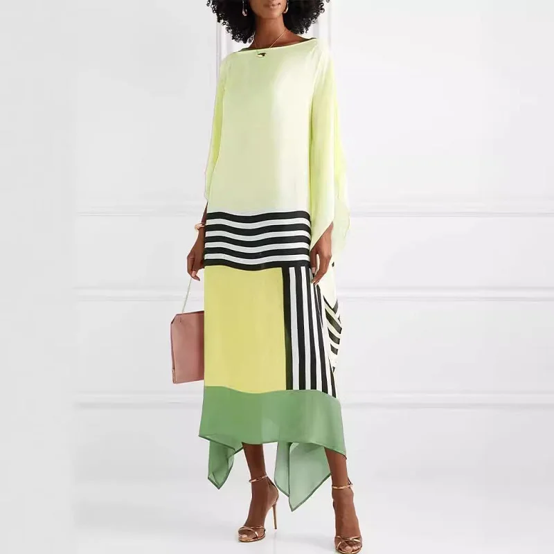 Candy Stripe Print Patchwork Kaftan Dresses Women - Uniqwear