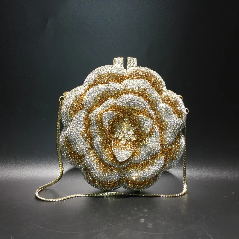 Rose Flower Rhinestones Evening Clutches Women - Uniqwear
