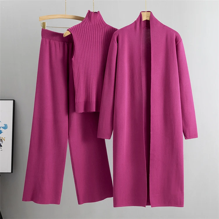 3 Piece Women Cardigan Tracksuits Knitted Pant Set - Uniqwear
