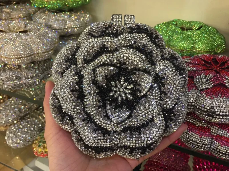Rose Flower Rhinestones Evening Clutches Women - Uniqwear