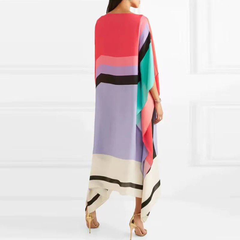 Candy Stripe Print Patchwork Kaftan Dresses Women - Uniqwear