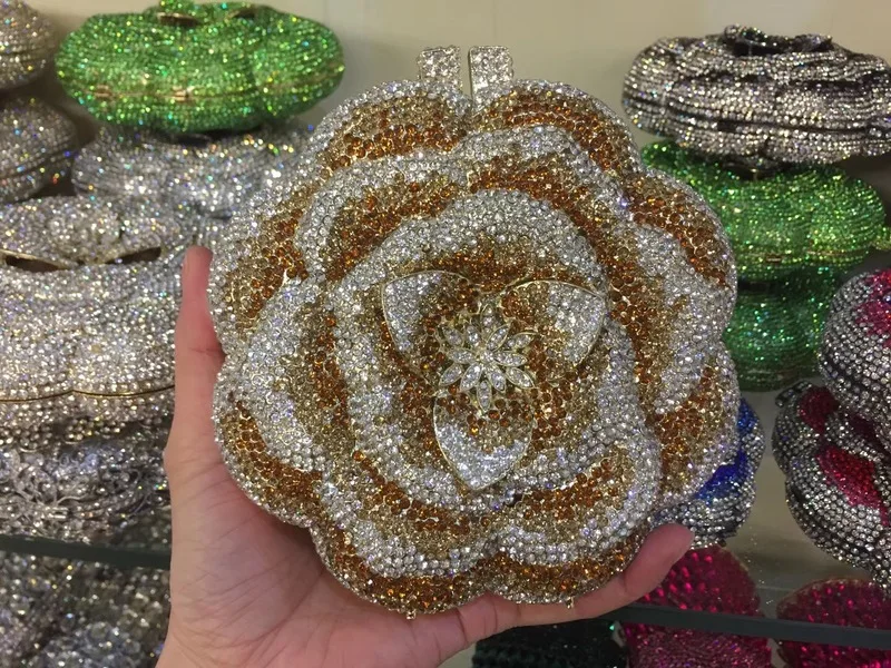 Rose Flower Rhinestones Evening Clutches Women - Uniqwear