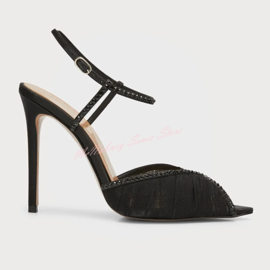 Buckles Straps Thin High Heels Solid Crystal Pumps Women - Uniqwear