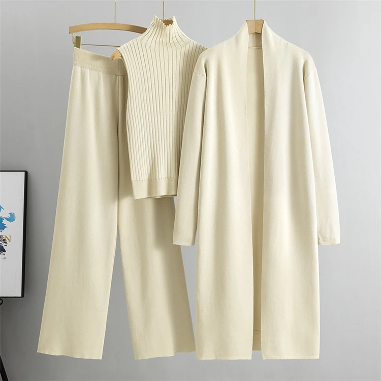 3 Piece Women Cardigan Tracksuits Knitted Pant Set - Uniqwear