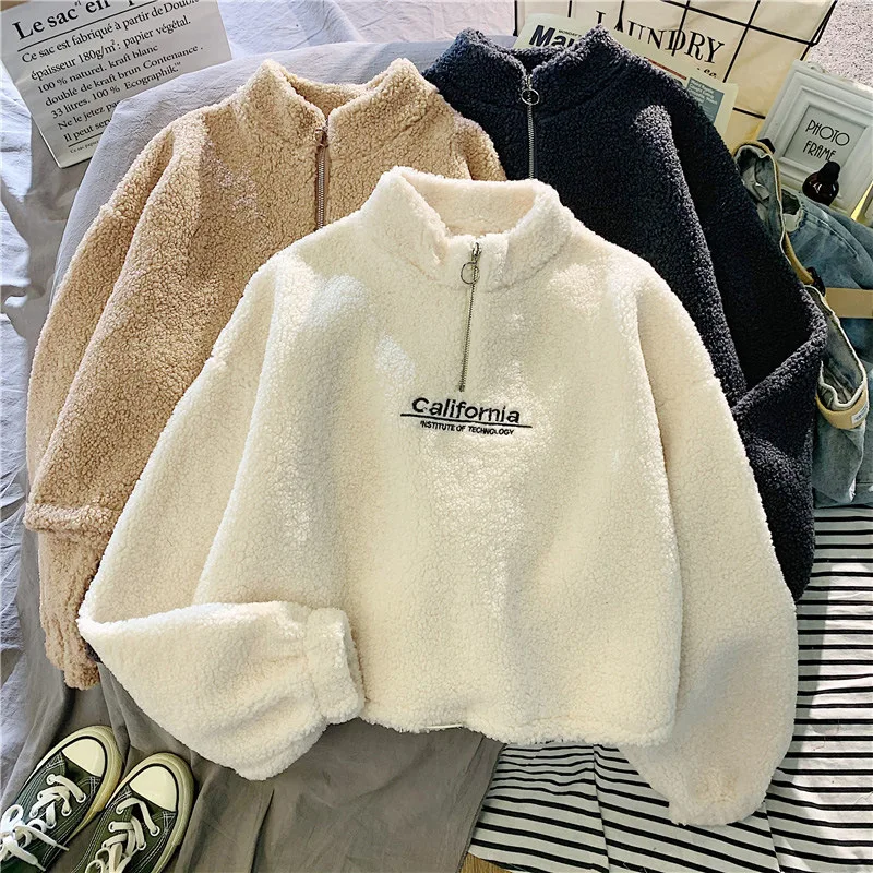 Women Stand Neck Fleece Cropped Sweatshirt - Uniqwear