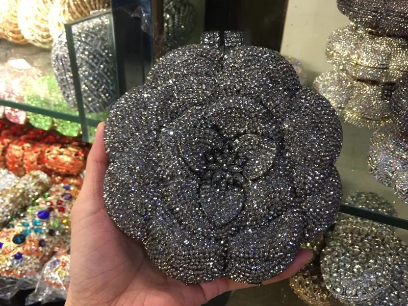 Rose Flower Rhinestones Evening Clutches Women - Uniqwear