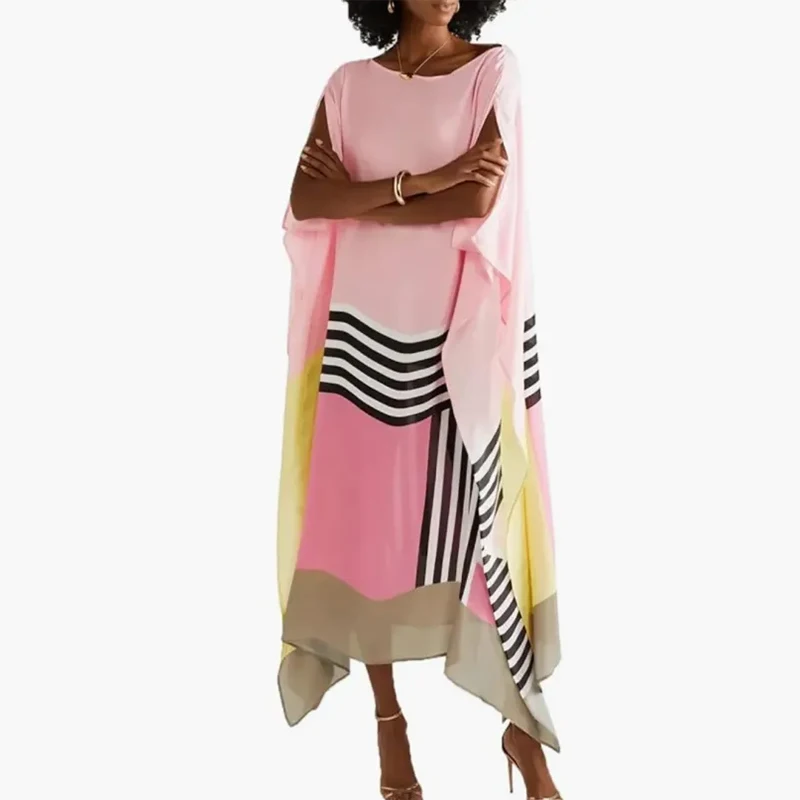 Candy Stripe Print Patchwork Kaftan Dresses Women - Uniqwear