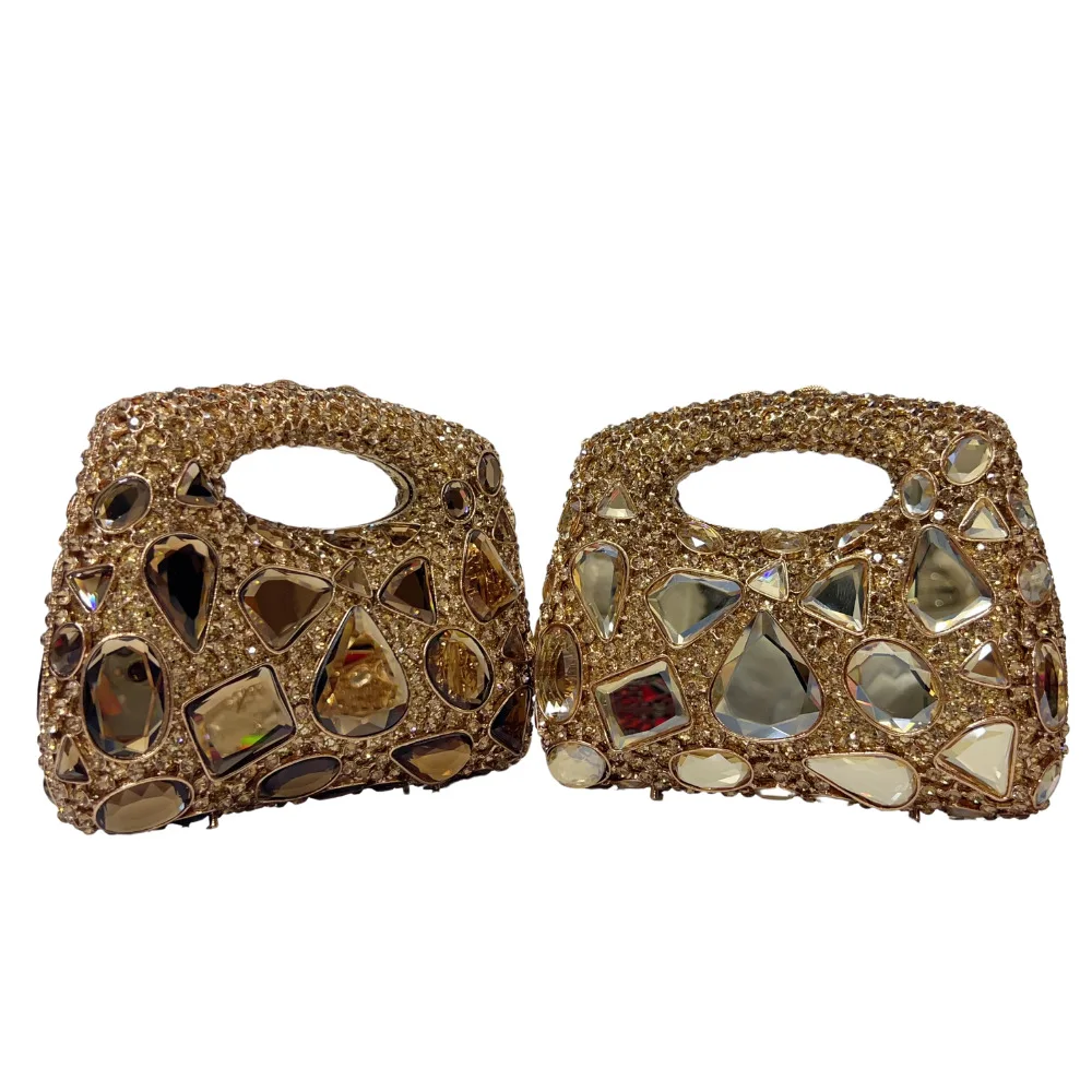 Women Gold Crystal Clutch Purse Gems Evening Bags - Uniqwear