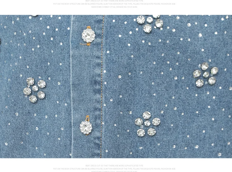 Chic Women Diamonds Beaded Flowers Denim Shirts - Uniqwear