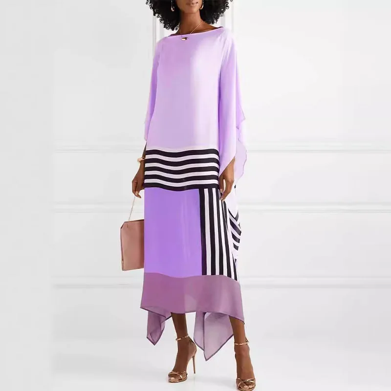 Candy Stripe Print Patchwork Kaftan Dresses Women - Uniqwear
