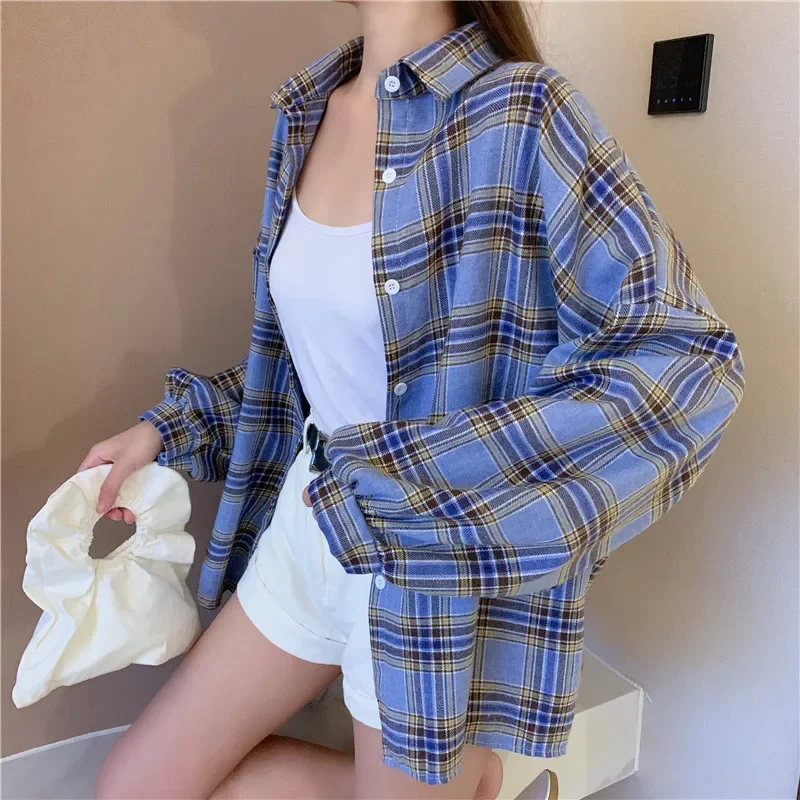 Plaid Shirt Women Autumn Long Sleeve Top - Uniqwear