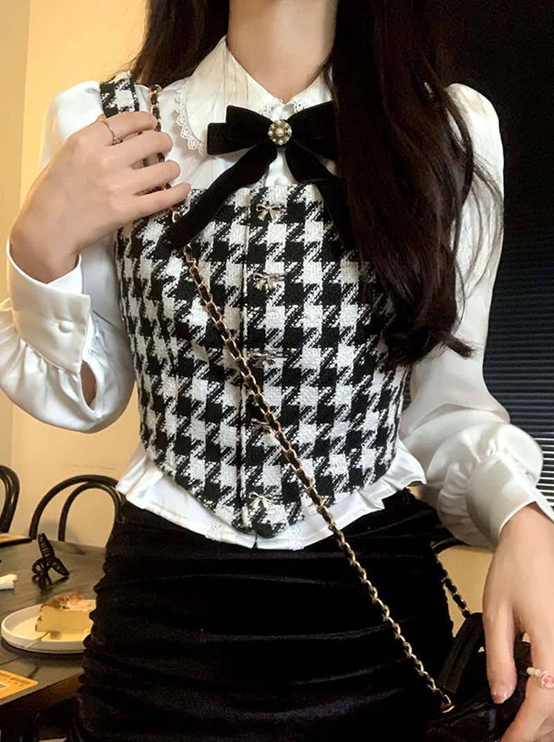 White Bow Shirts Women Lolita Elegant Peter Pan Collar - Uniqwear