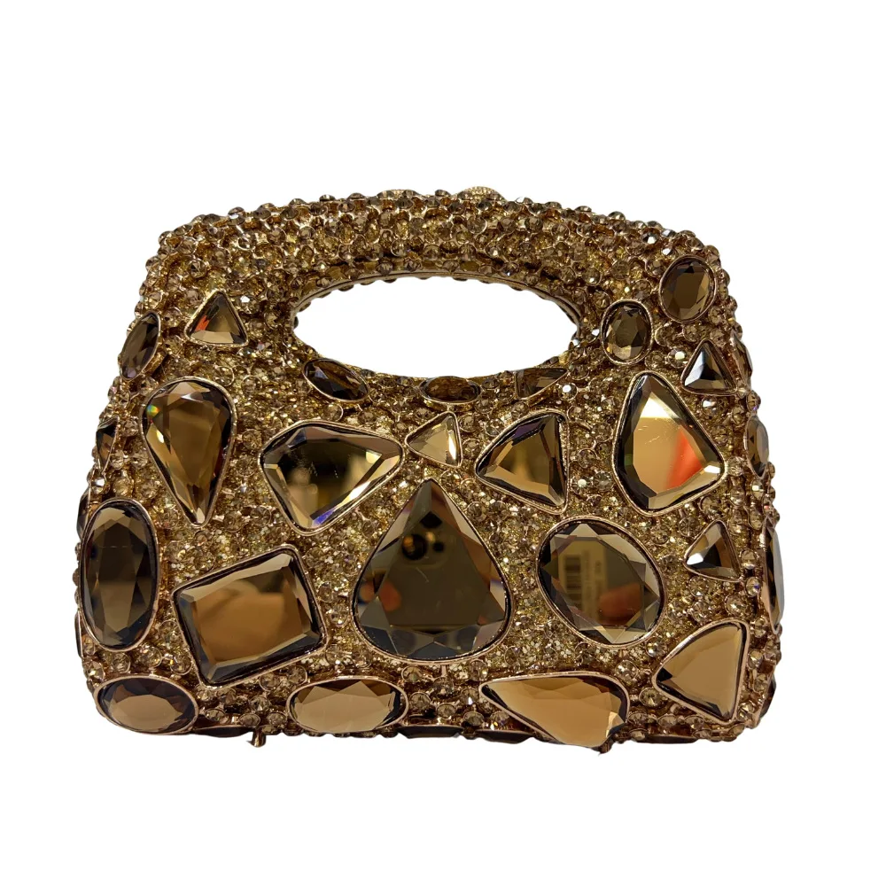 Women Gold Crystal Clutch Purse Gems Evening Bags - Uniqwear