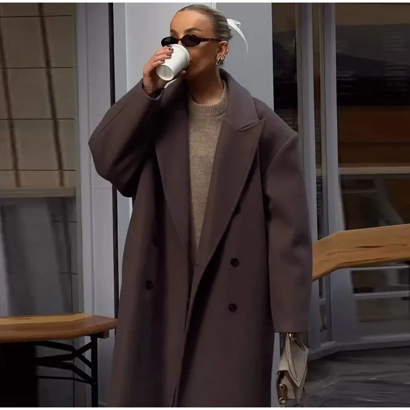 Casual Solid Double-Breasted Long Coats Women - Uniqwear