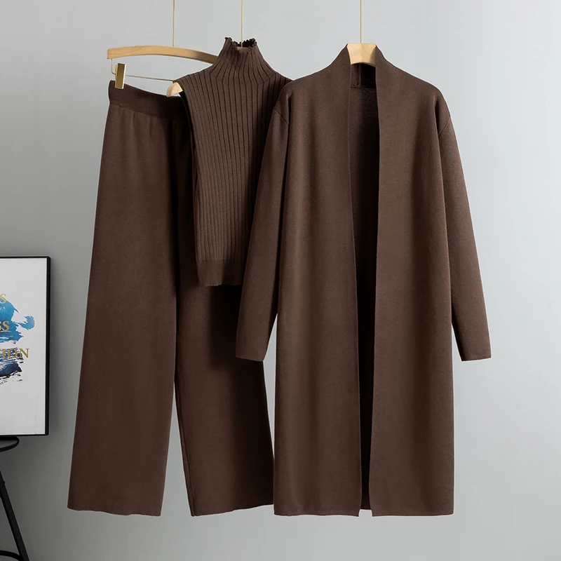 3 Piece Women Cardigan Tracksuits Knitted Pant Set - Uniqwear