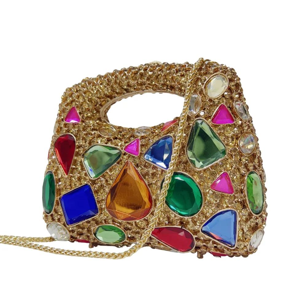 Women Gold Crystal Clutch Purse Gems Evening Bags - Uniqwear