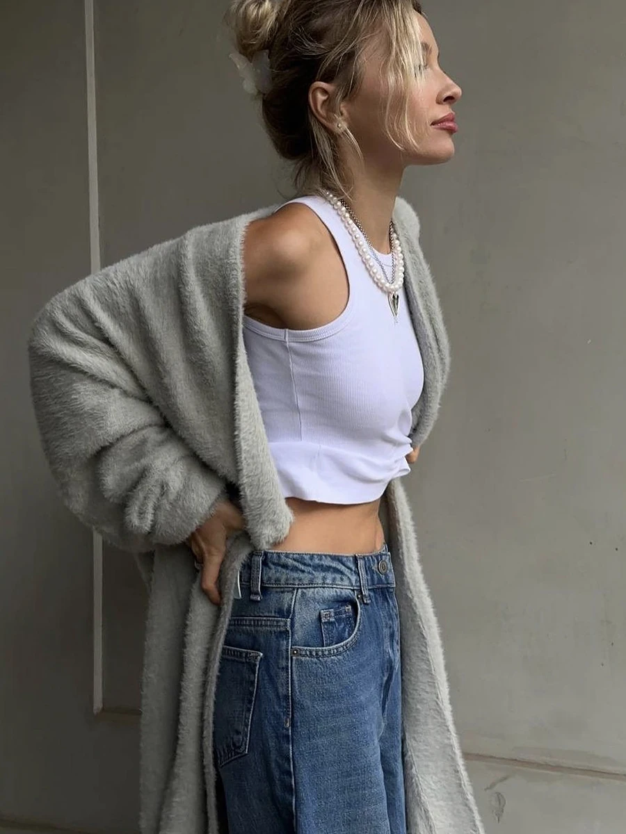 Soft Knitted Set Casual Long Cardigan with Vest Midi Dress - Uniqwear