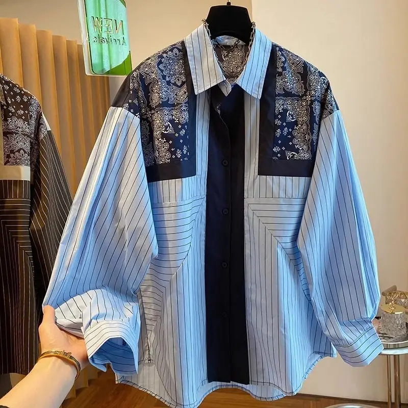Folk Vintage Women's New Patchwork Polo Collar Shirts - Uniqwear