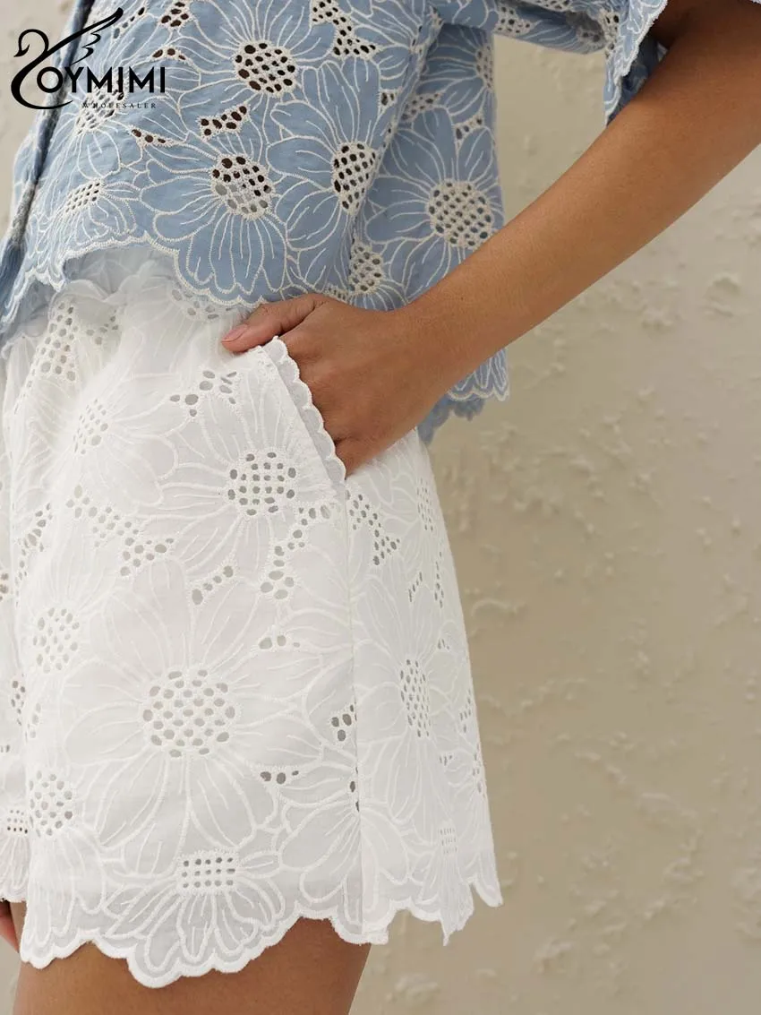 Fashion Blue Print Women's Elegant Hollow Out Shirt - Uniqwear