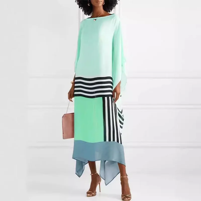 Candy Stripe Print Patchwork Kaftan Dresses Women - Uniqwear