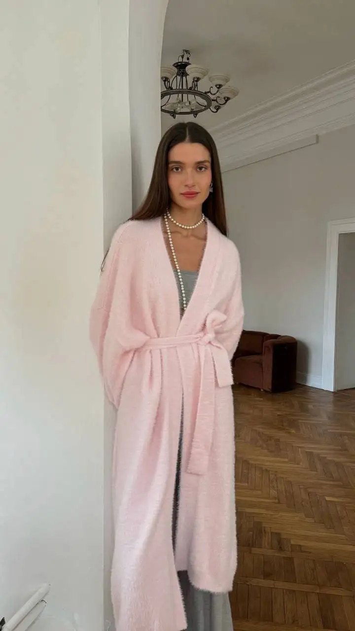 Soft Knitted Set Casual Long Cardigan with Vest Midi Dress - Uniqwear