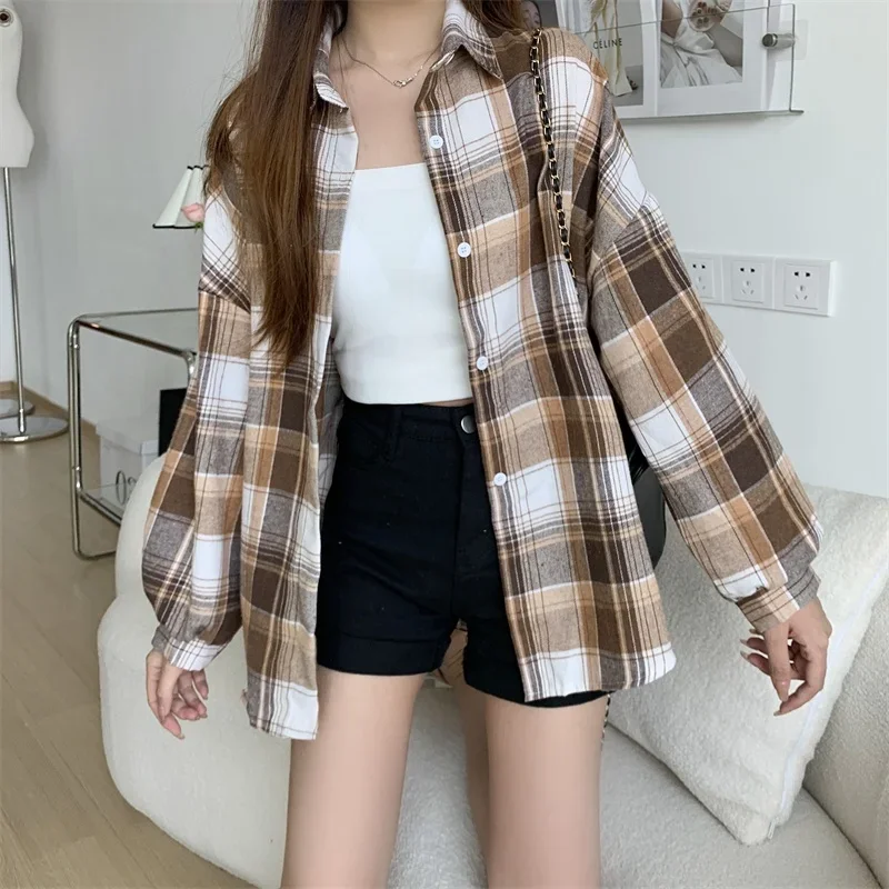 Plaid Shirt Women Autumn Long Sleeve Top - Uniqwear
