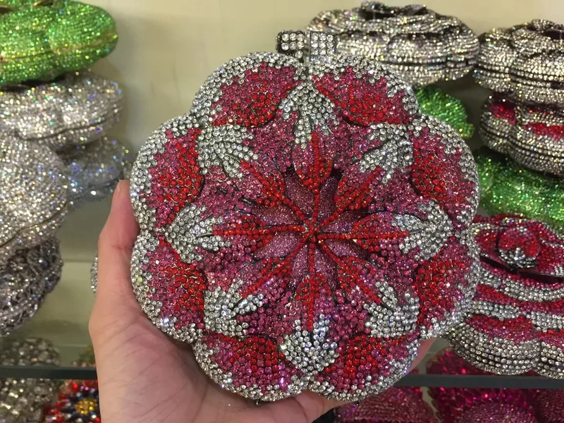 Rose Flower Rhinestones Evening Clutches Women - Uniqwear