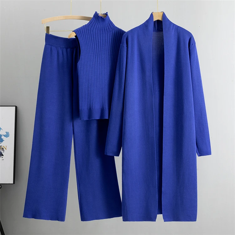 3 Piece Women Cardigan Tracksuits Knitted Pant Set - Uniqwear