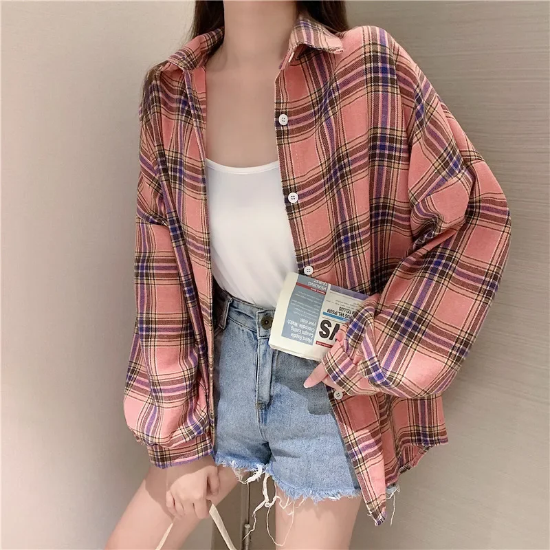 Plaid Shirt Women Autumn Long Sleeve Top - Uniqwear